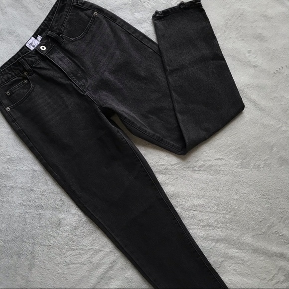 Princess Polly Denim - Princess Polly Zaiden Straight Leg Black Denim Jeans Distressed Faded Sz 6